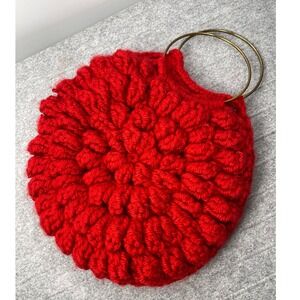Red Handmade Crochet‎ Circle Purse, Plush & Soft, Super Cute! Bright red, chunky